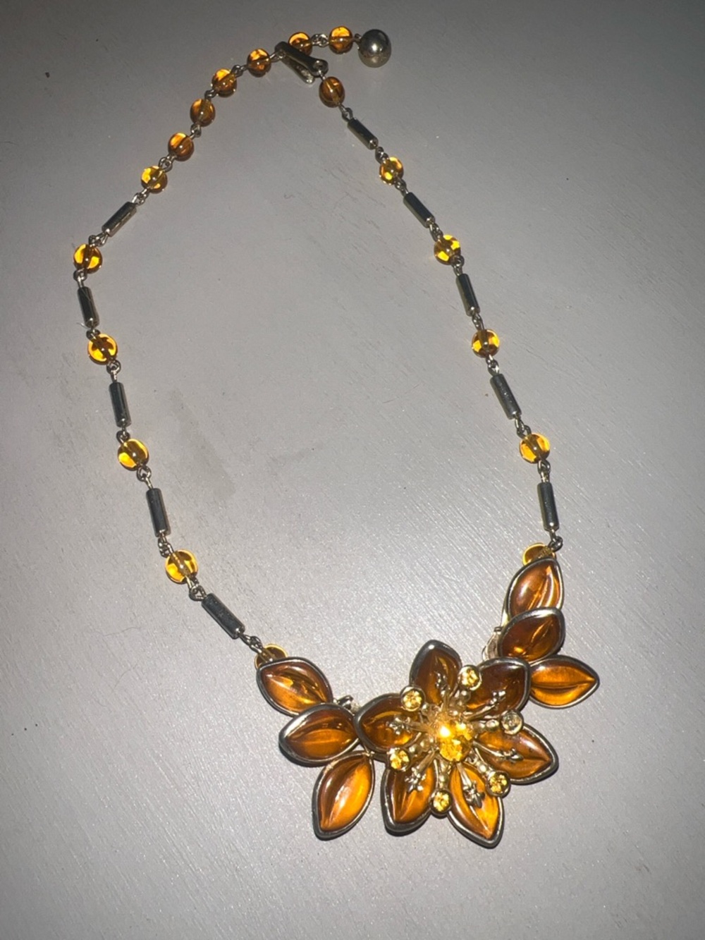 Rare, vintage Trifari Amber Crystal Statement Necklace -